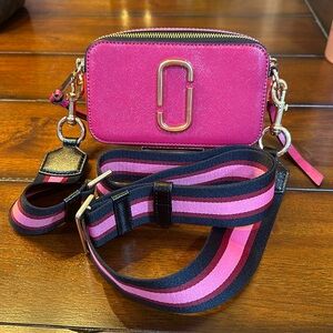 Fun pink, red & black Marc Jacobs with matching striped adjustable guitar strap
